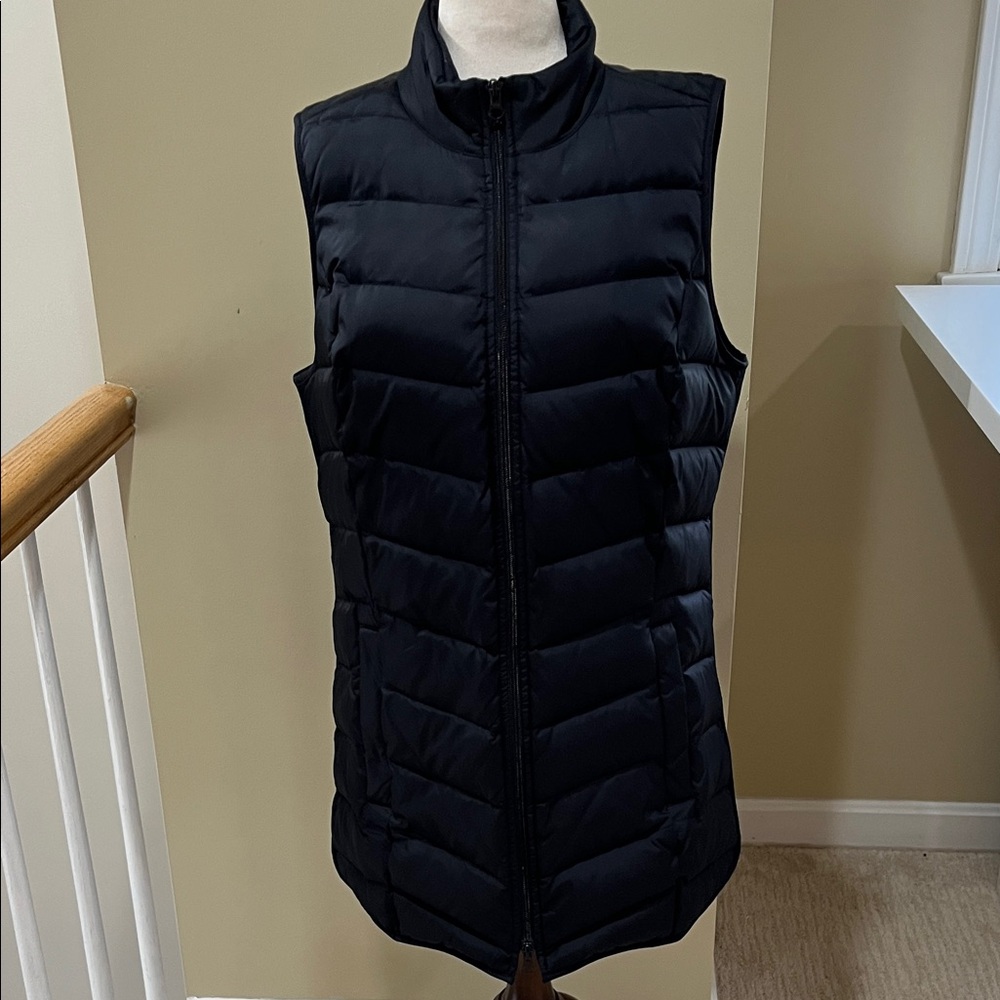 J.Jill Navy Blue Quilted Down Long Line Vest Size Medium